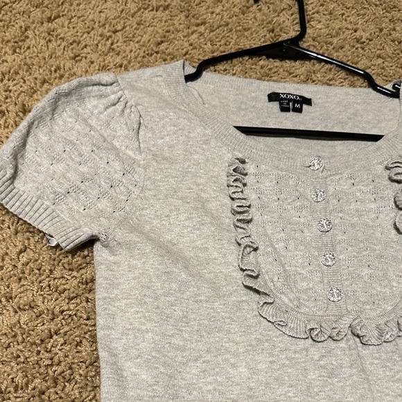 XOXO Light Gray Ruffle Button Top - Picture 4 of 6